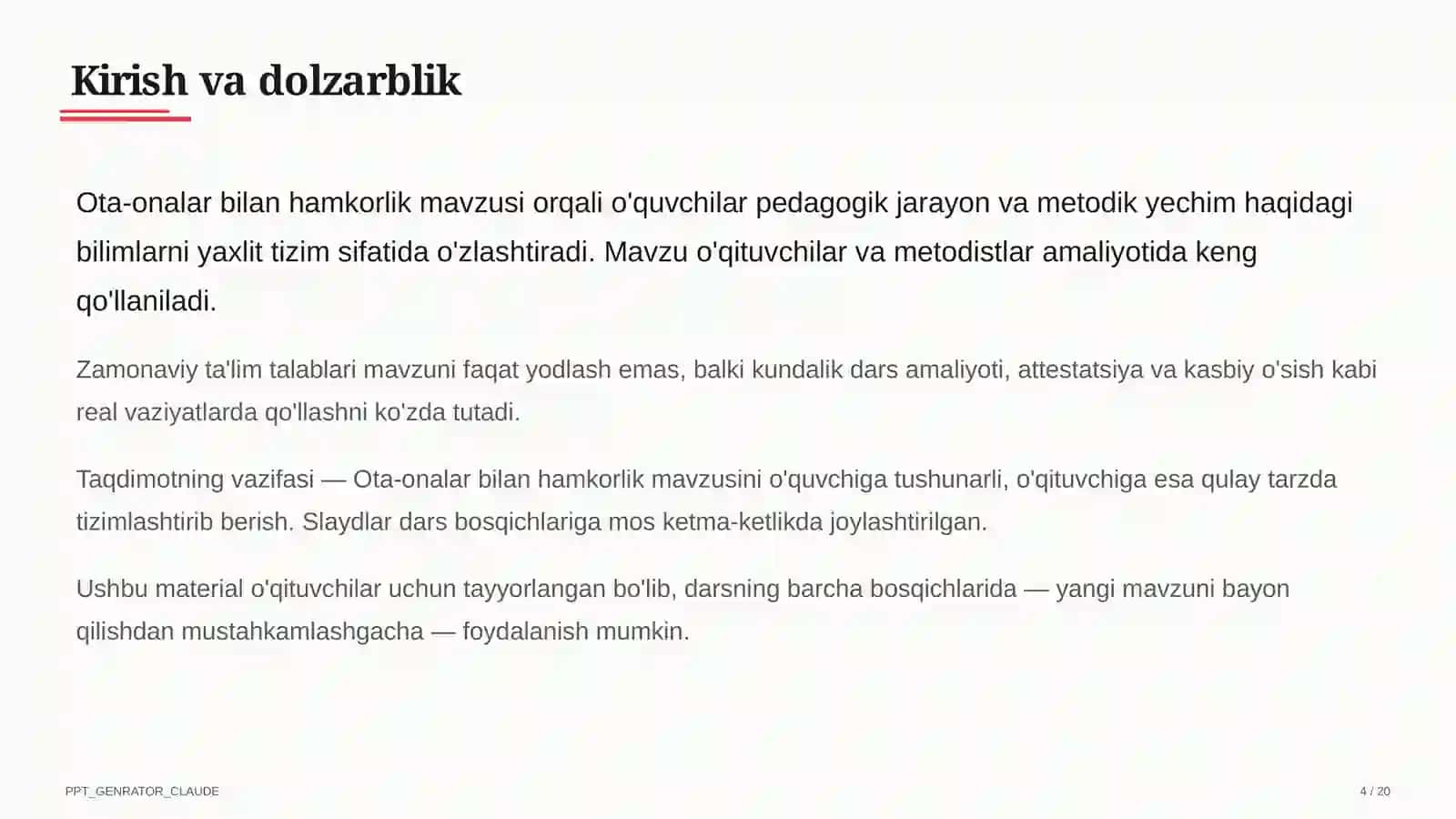 O'qituvchilar uchun: pedagogika va o'qitish metodikasi 4