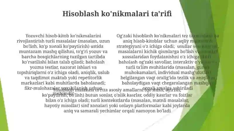 O'quvchilarni yozma va og'zaki hisoblash malakalarini shakillantirish 4