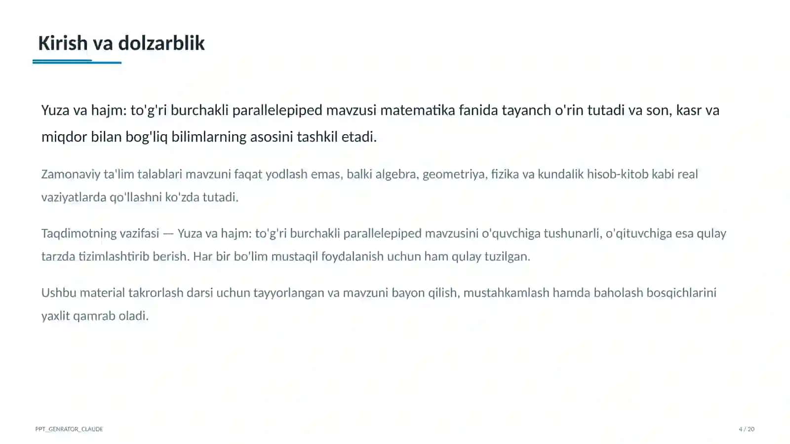 Matematika (5–6) Dars rejasi 4