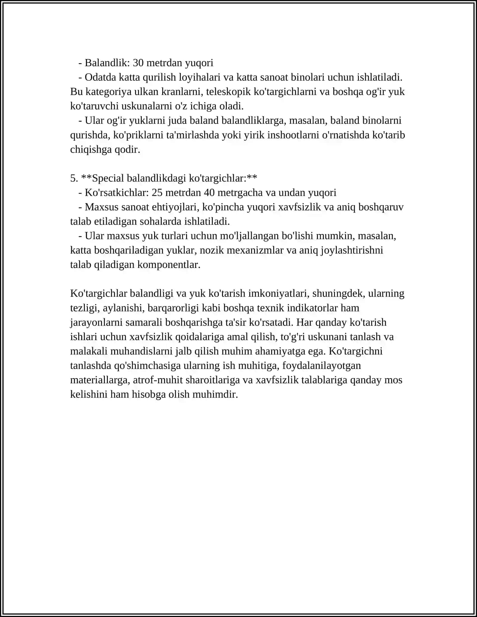 KO‘TARMANING LOYHADA VA BALANDLIK BO'YICHA JOYLASHUV 4