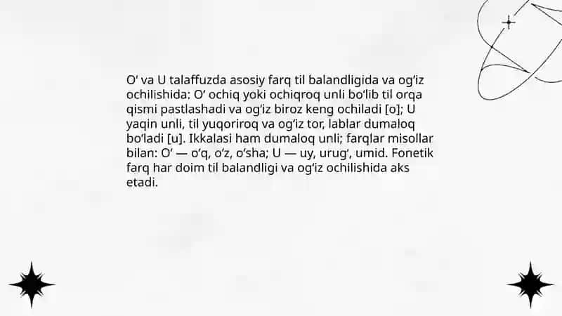 Oʻ va U unli fonemalarining imlosi va talaffuzi 4