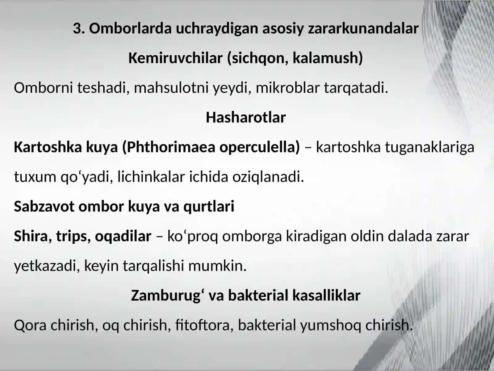 Omborlarda sabzavot va kartoshka mahsulotlarini saqlash choralari 4