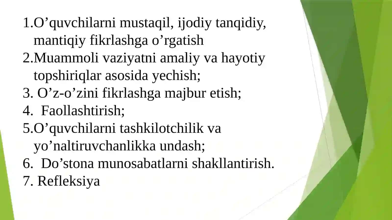 O‘qituvchininginnovatsionfaoliyati,namoyonbo’lishivatuzilmasi.Interfaolmetodlarningmohiyativaqo‘llanilishi. “Aqliyhujum”va“Bumerang”metodlari 4
