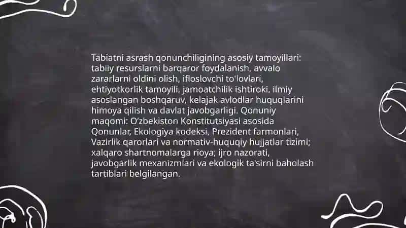 O'zbekiston Respublikasi tabiatini asrashga doir qonunlarni o'rganish tahlili qilish 4
