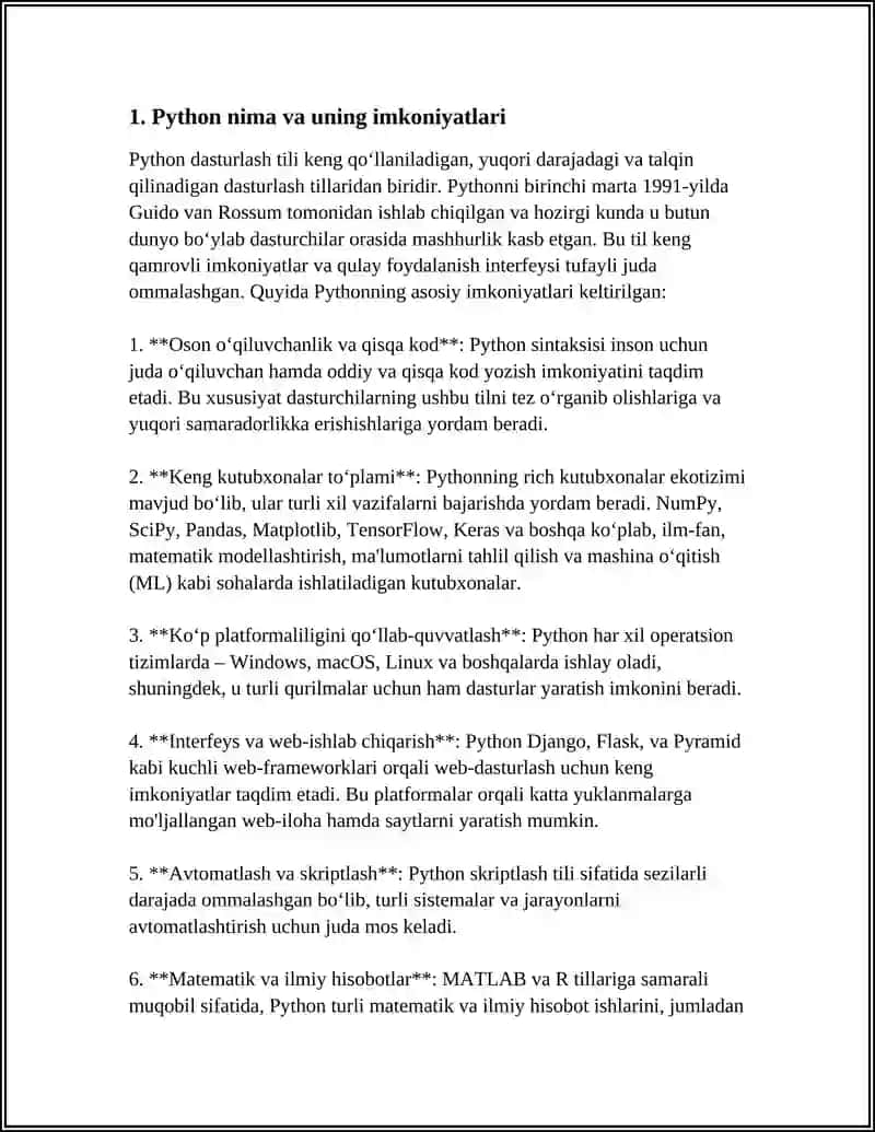 DASTURLASH ASOSLARI.PYTHON DASTURLASH TILI,UNING IMKONIYATLARI 4
