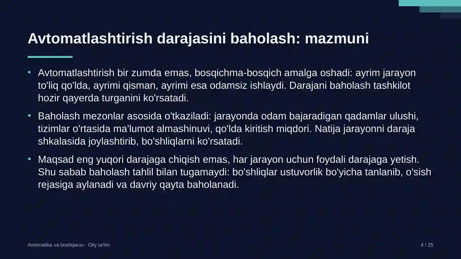 Koll-markazlarda avtomatlashtirish darajasini baholash 4