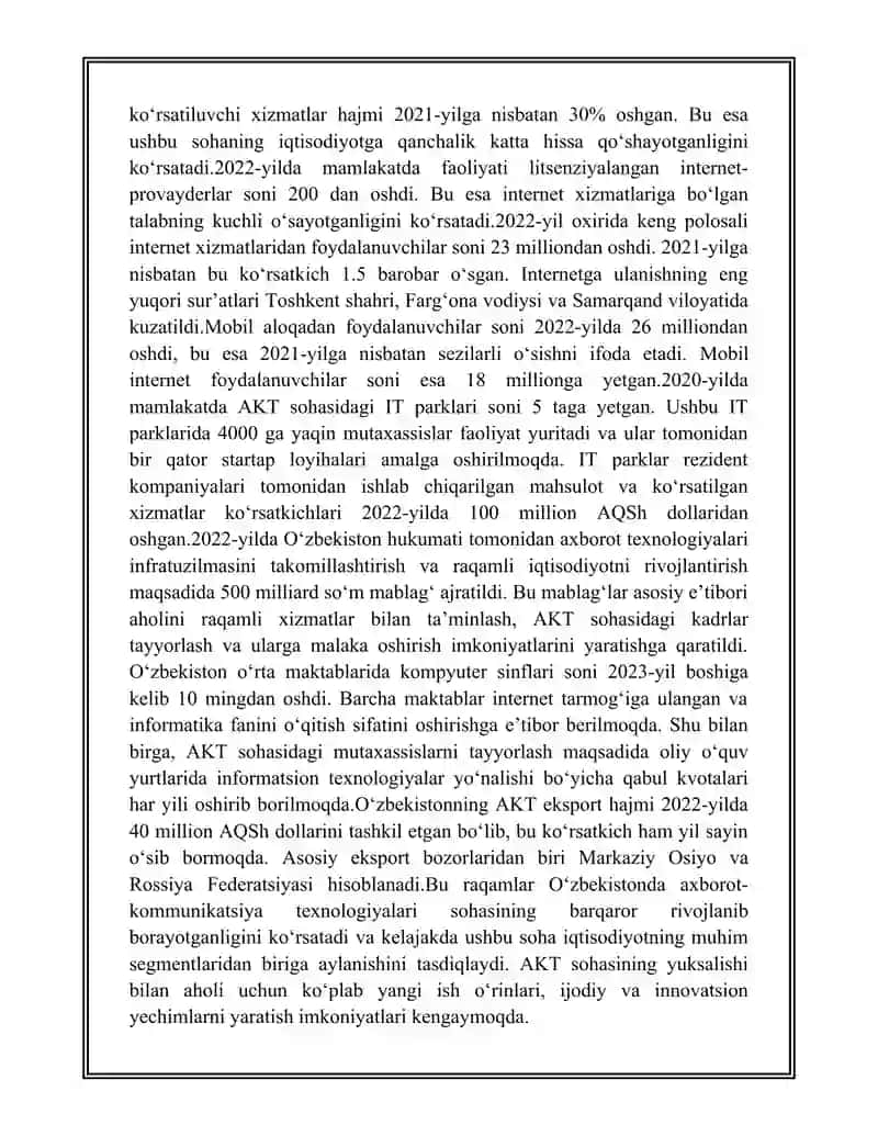 O'ZBEKISTONDA AXBOROTLASHGAN JAMIYATNING XUSUSIYATLARI VA VIRTUALLASHTIRISH JARAYONLARI 4