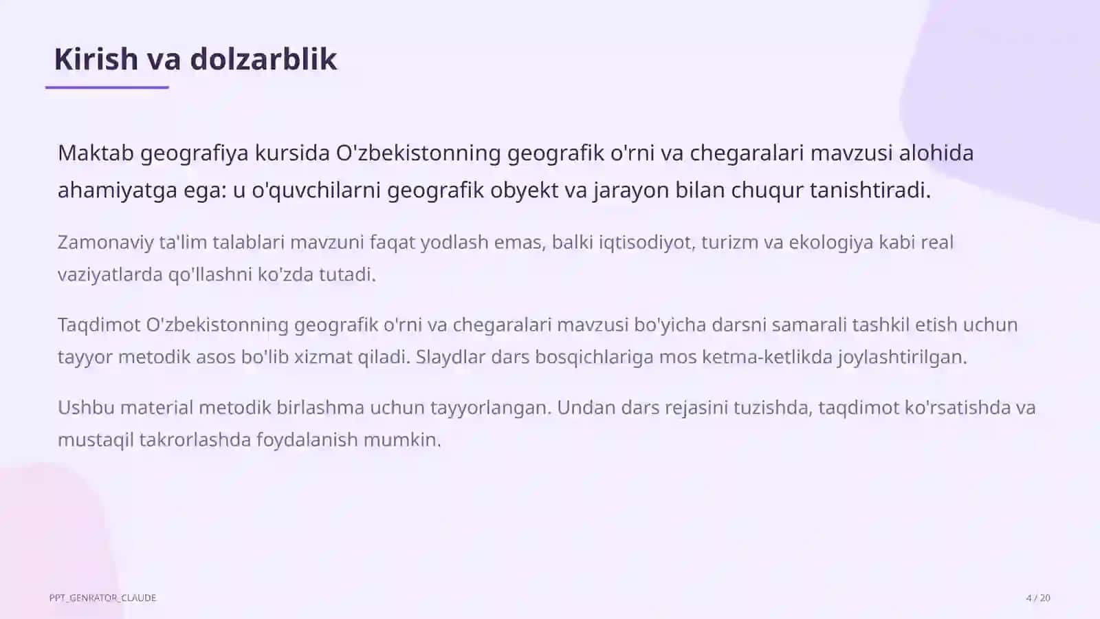 O'zbekistonning geografik o'rni va chegaralari (8-sinf) 4