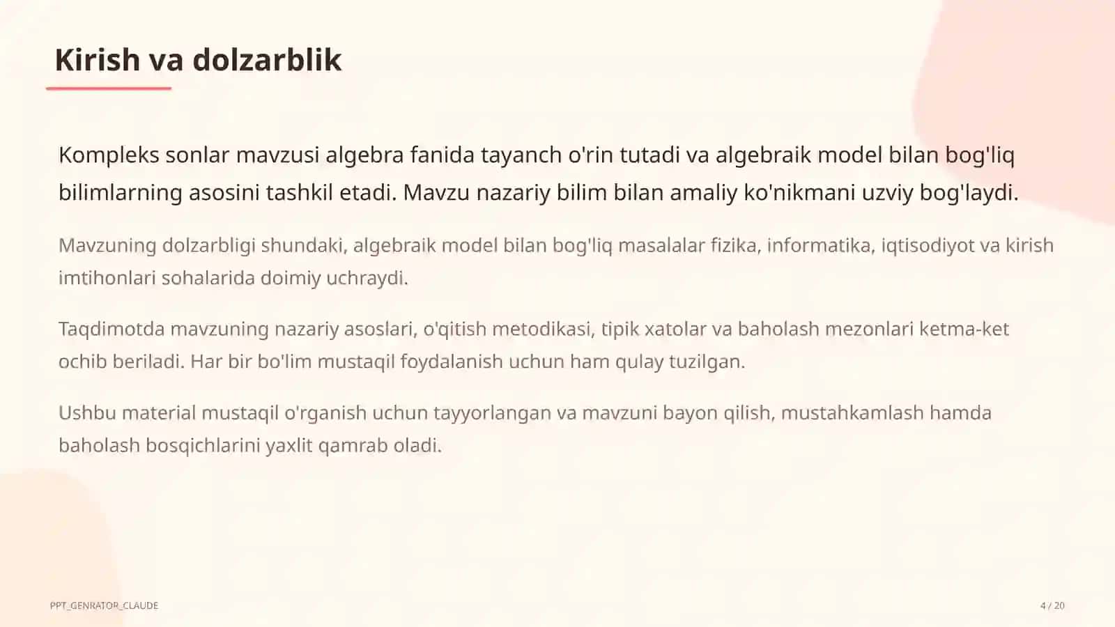 Algebra (7–11) 4