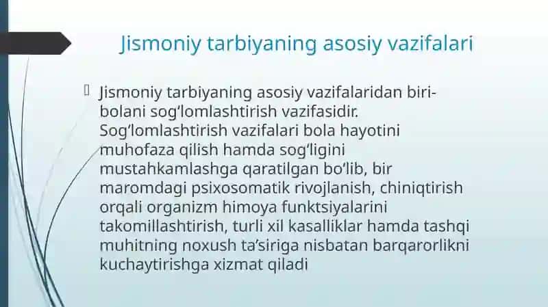 Jismoniy tarbiya fanining maqsadi va vazifalari 4