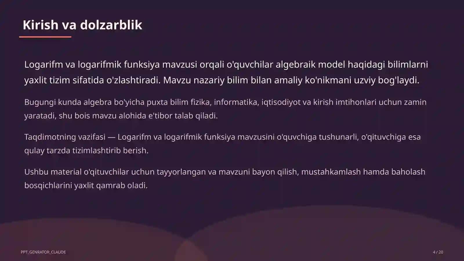 Logarifm va logarifmik funksiya (10-sinf) 4