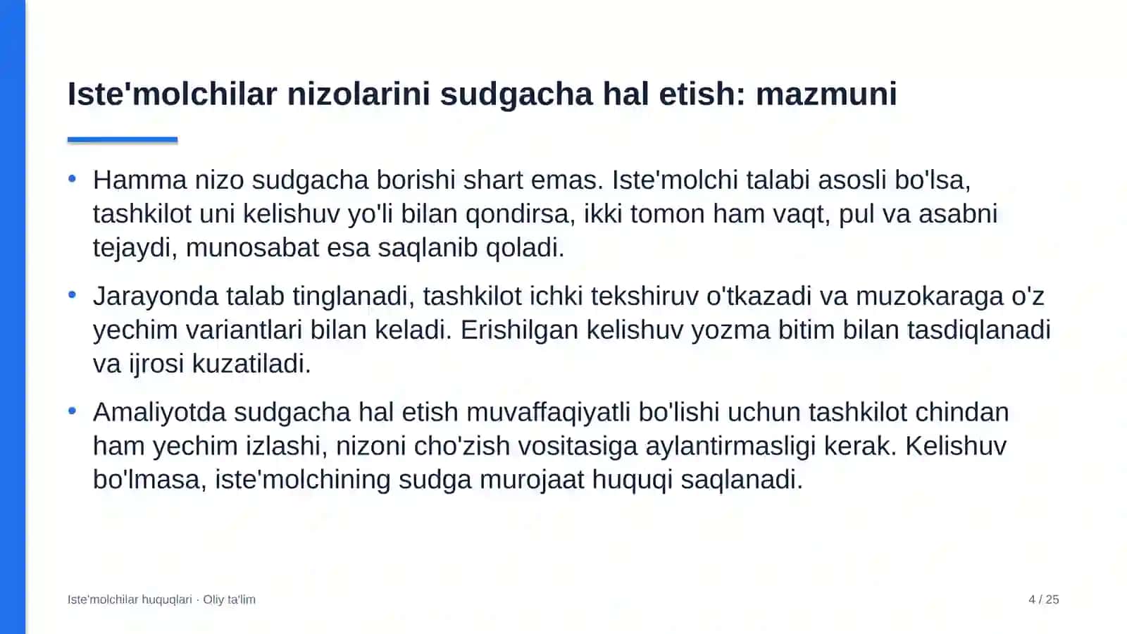 yo'l harakati xavfsizligi xizmatida iste'molchilar bilan nizolarni sudgacha hal etish 2844 4