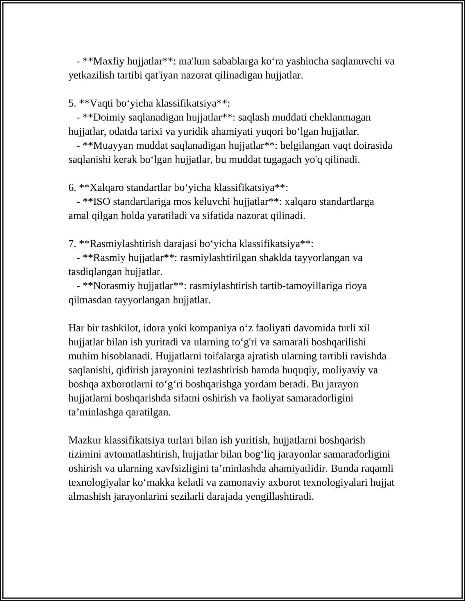 MAʼMURIYAT BOSHQARUVIDA ISH YURITISHNI TASHKIL ETISHDA QOʻLLANILUVCHI HUJJATLAR 4