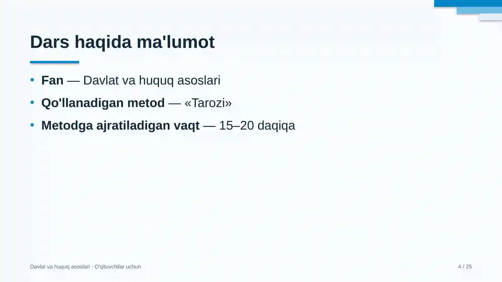 davlat va huquq asoslari darslarida tarozi metodidan foydalanish 4974 4