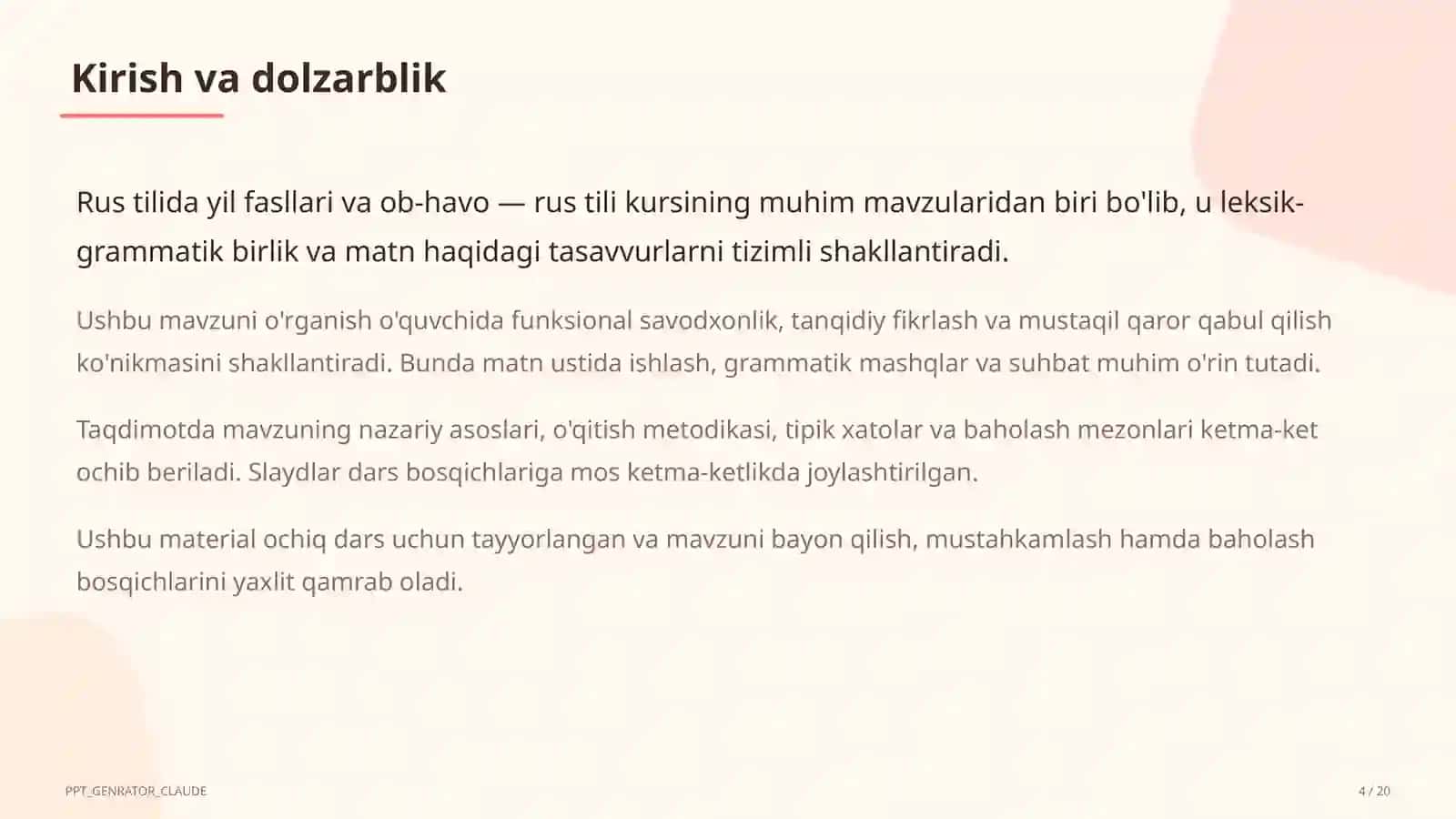 Rus tilida yil fasllari va ob-havo (4-sinf) 4