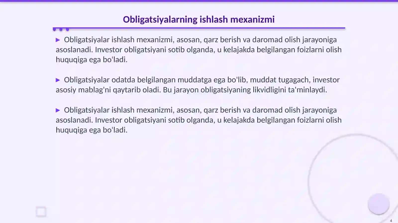 Obligatsiyalar va ularning daromadliligi 4