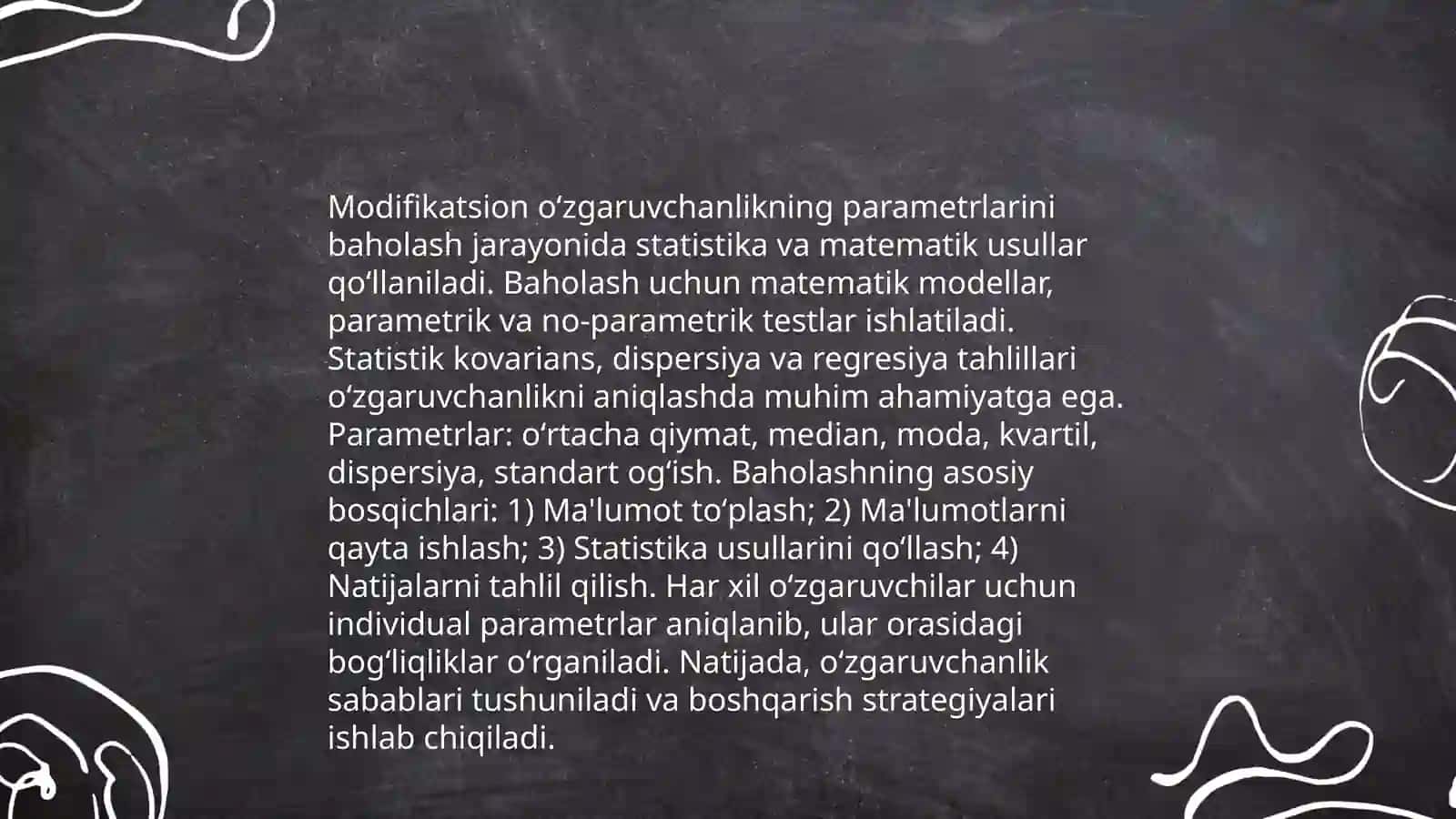 Modifikatsion oʻzgsruvchanlikni statistik usulda oʻrganishga oid masala va mashqlar tuzish 4