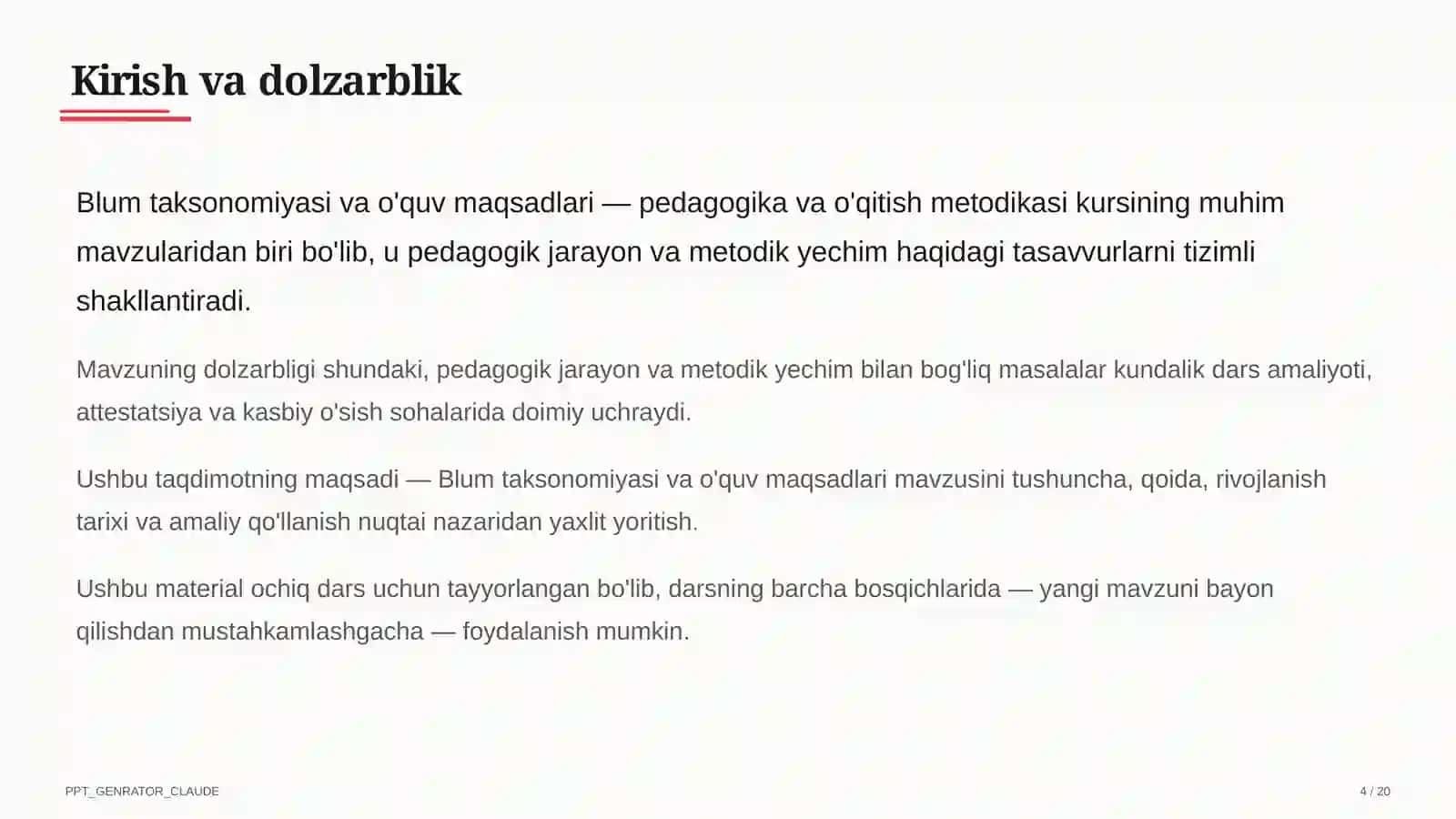 Blum taksonomiyasi va o'quv maqsadlari 4