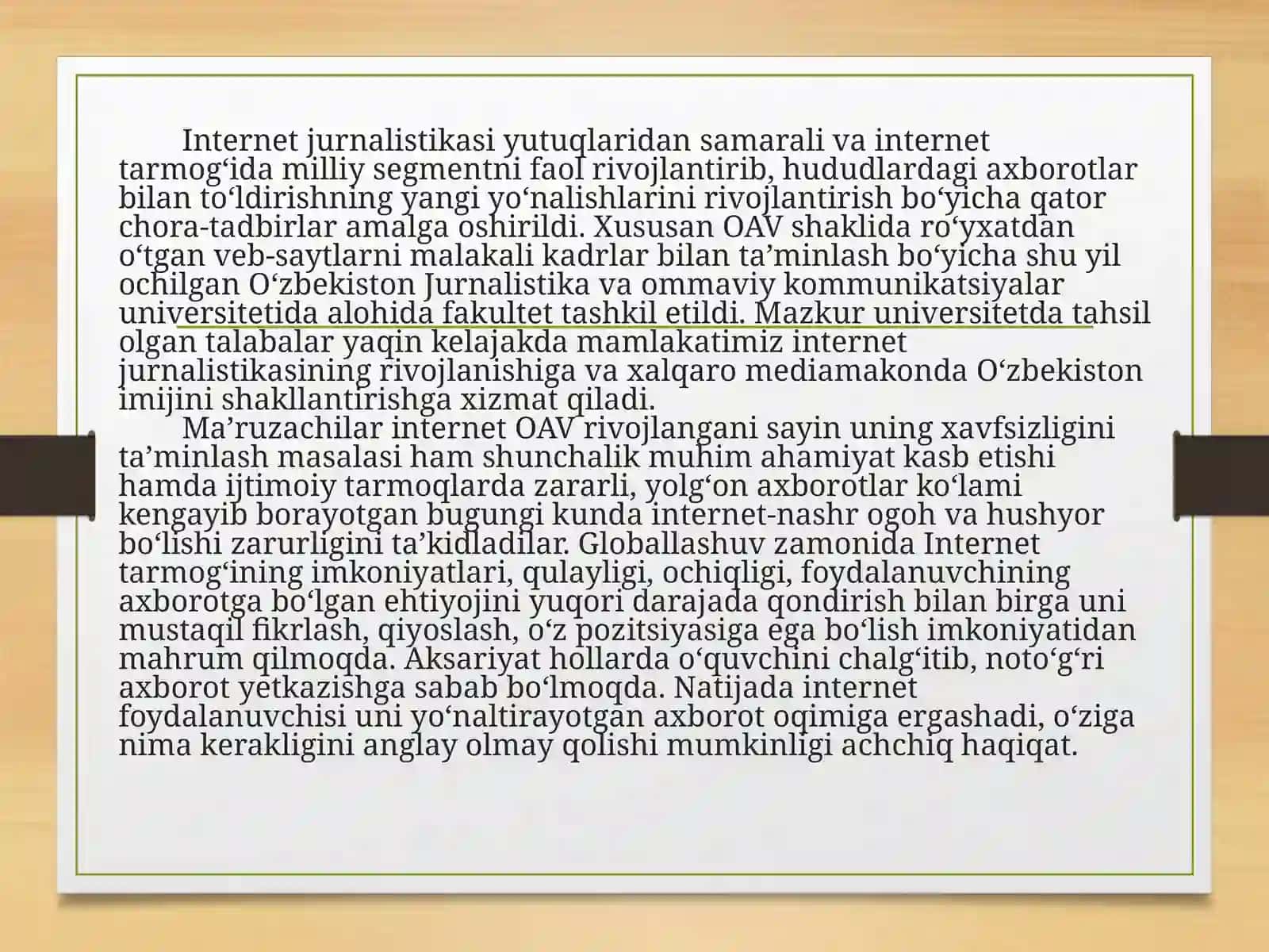 Internet jurnalistikasida kasb etikasi mavzusida 4