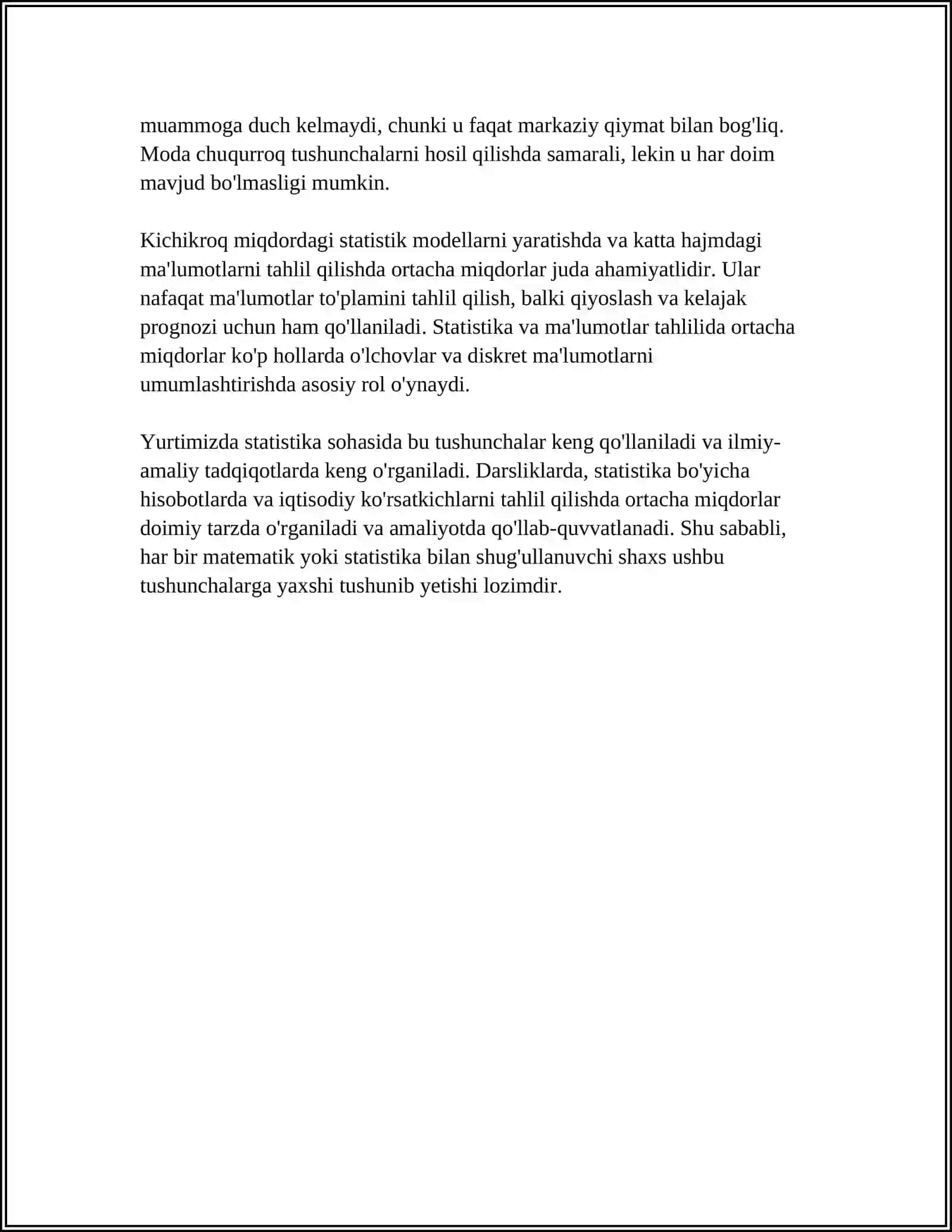 ORTACHA MIQDORLARNING TARIFI:ANALITIK VA TUZILMAVIY O’RTACHALAR 4