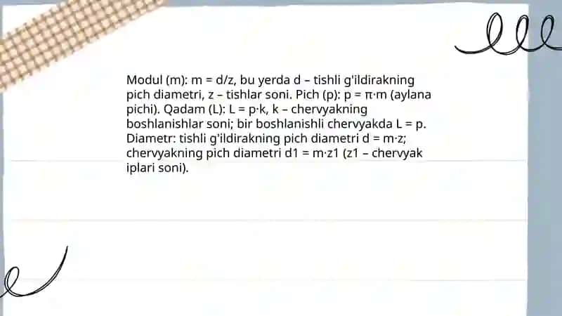 Chervyakli uzatmaning kinematikasi va geometriyasi 4
