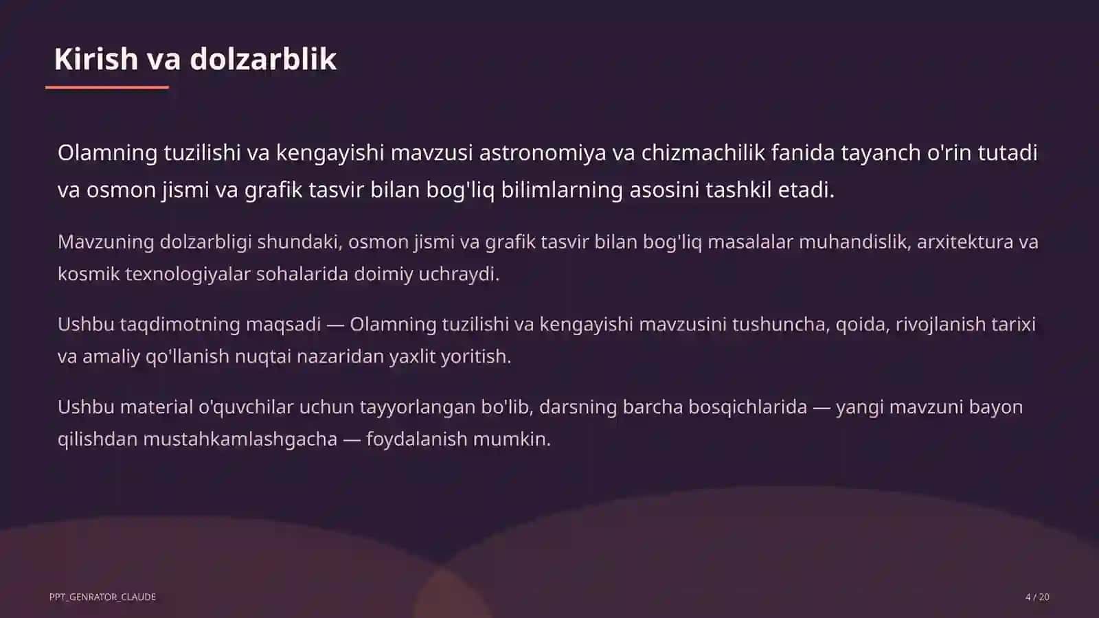 Astronomiya va chizmachilik (8–11) — o'quvchilar uchun 4