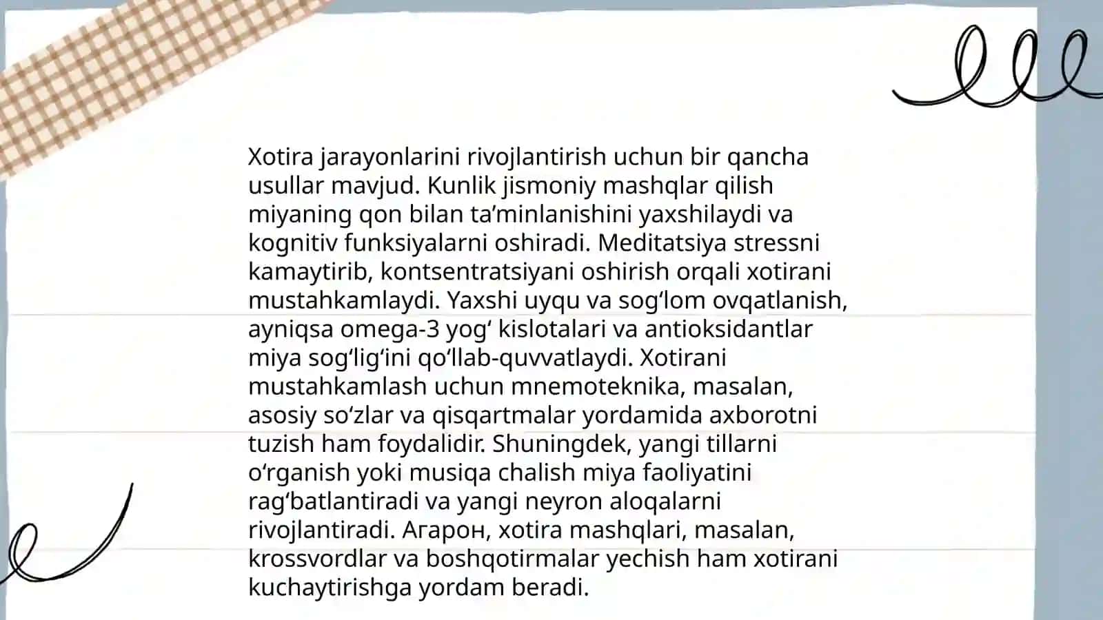 Ixtiyoriy xotirani shakllantirishning usul va vositalari. Xotira patologiyasi va korreksiyasi 4