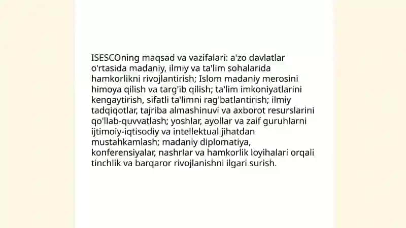 ISESCOning Tarixi va Tuzilishi 4