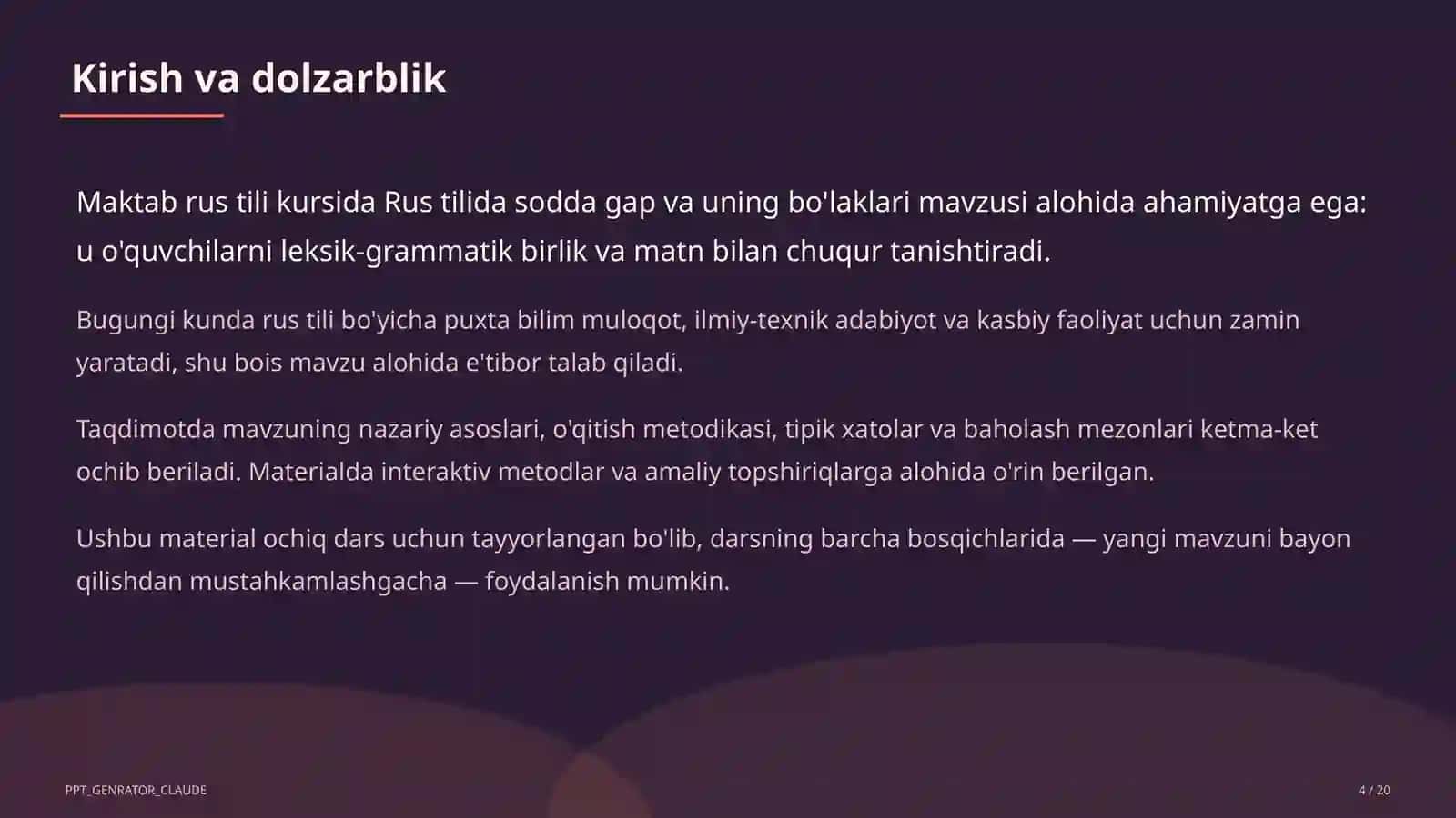Rus tilida sodda gap va uning bo'laklari (8-sinf) 4