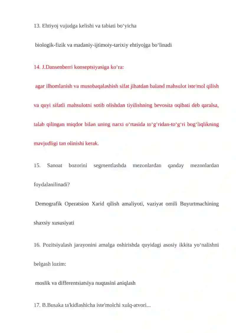 Iste'molchi xulq atvori  60 ta test Javobi bilan yakuniy oraliq 4