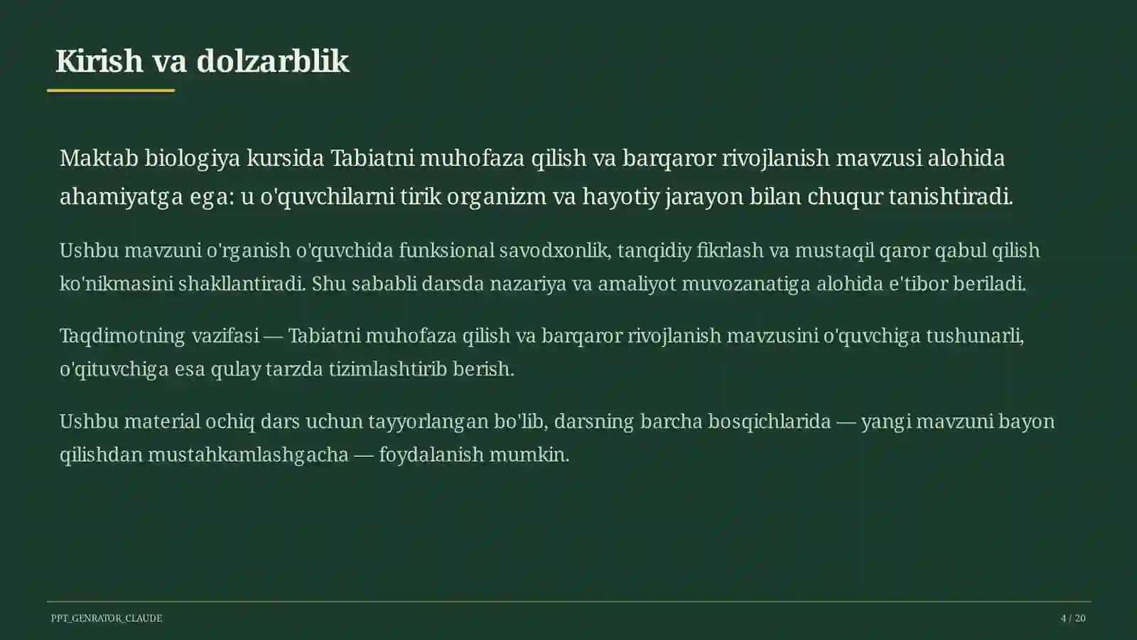 Tabiatni muhofaza qilish va barqaror rivojlanish (11-sinf) 4