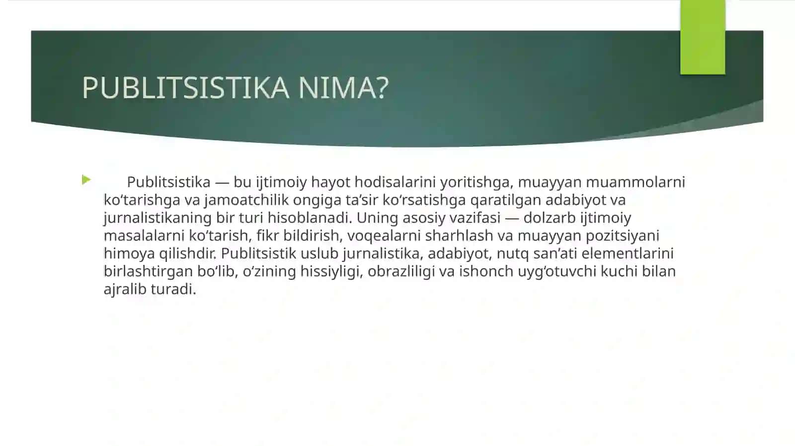 Publitsistik maqolalar bilan tanishish va tahlil qilish. Men tanlagan soha va OAV mavzusida esse yozish 4