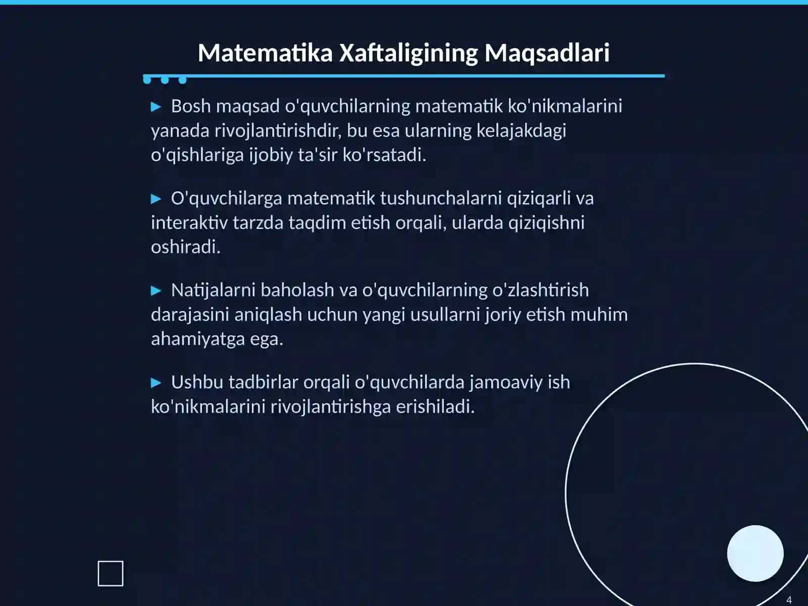 Boshlang'ich Sinflarda Matematika Xaftaligi BT-113 Najimova odina 4
