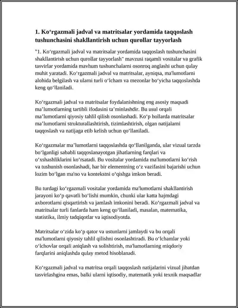 TAQQOSLASH, TAHLIL VA SINTEZ TUSHUNCHALARINI SHAKLLANTIRISHDA FOYDALANILADIGAN KOʻRGAZMALI QUROLLAR 4