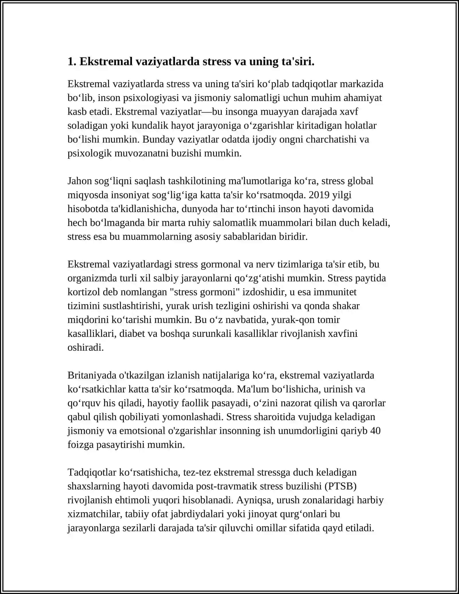 EKSTIRIMAL VAZIYATLARDA INSON EMOTSIYONAL IRODAVIY HUSUSIYATLARINI OʻRNI 4