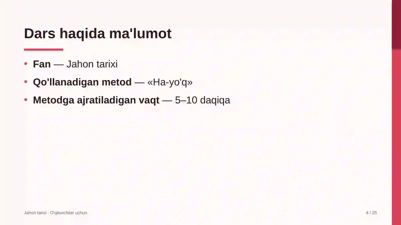 jahon tarixi darslarida ha yo'q metodidan foydalanish 6391 4