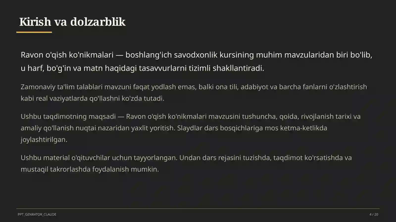 Ravon o'qish ko'nikmalari (1-sinf) 4