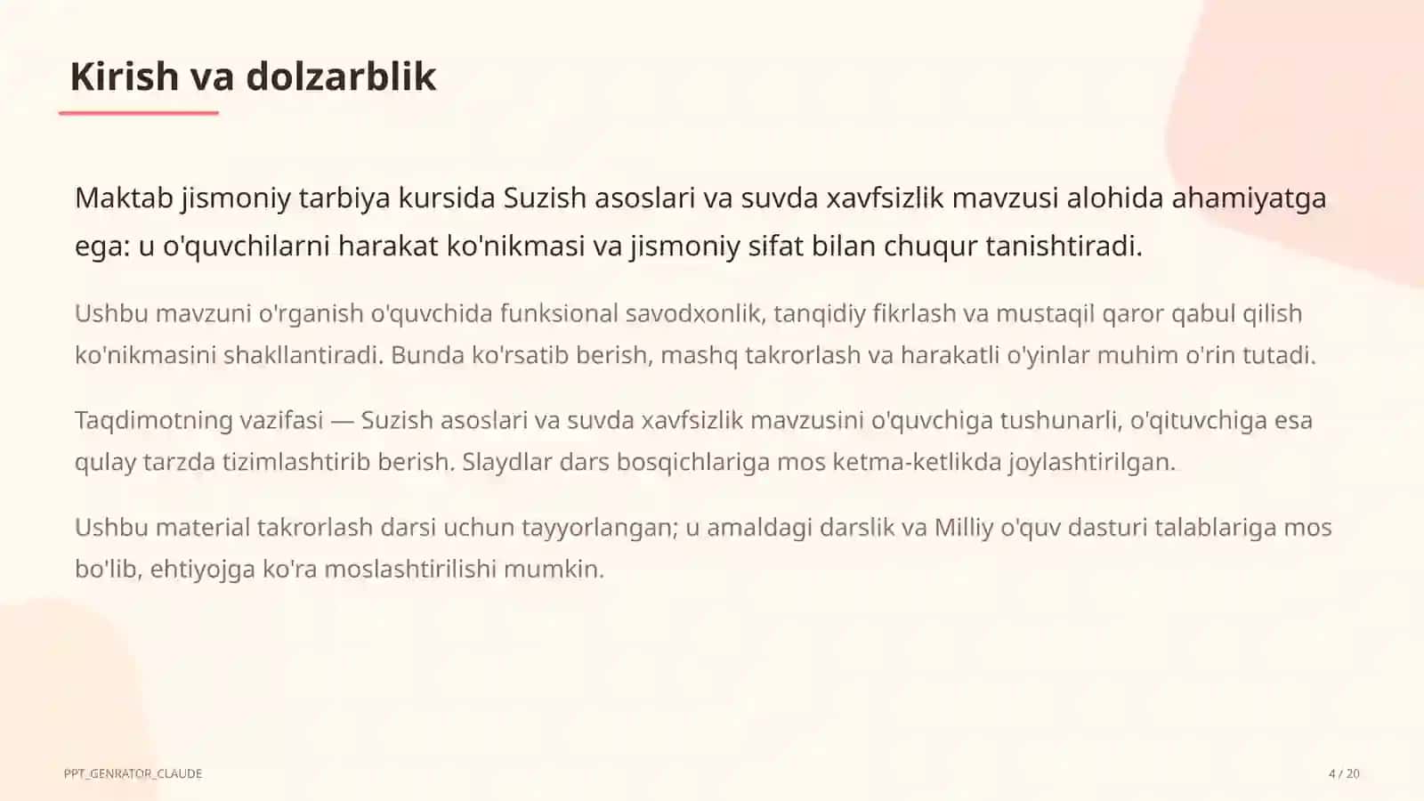Suzish asoslari va suvda xavfsizlik (6-sinf) 4