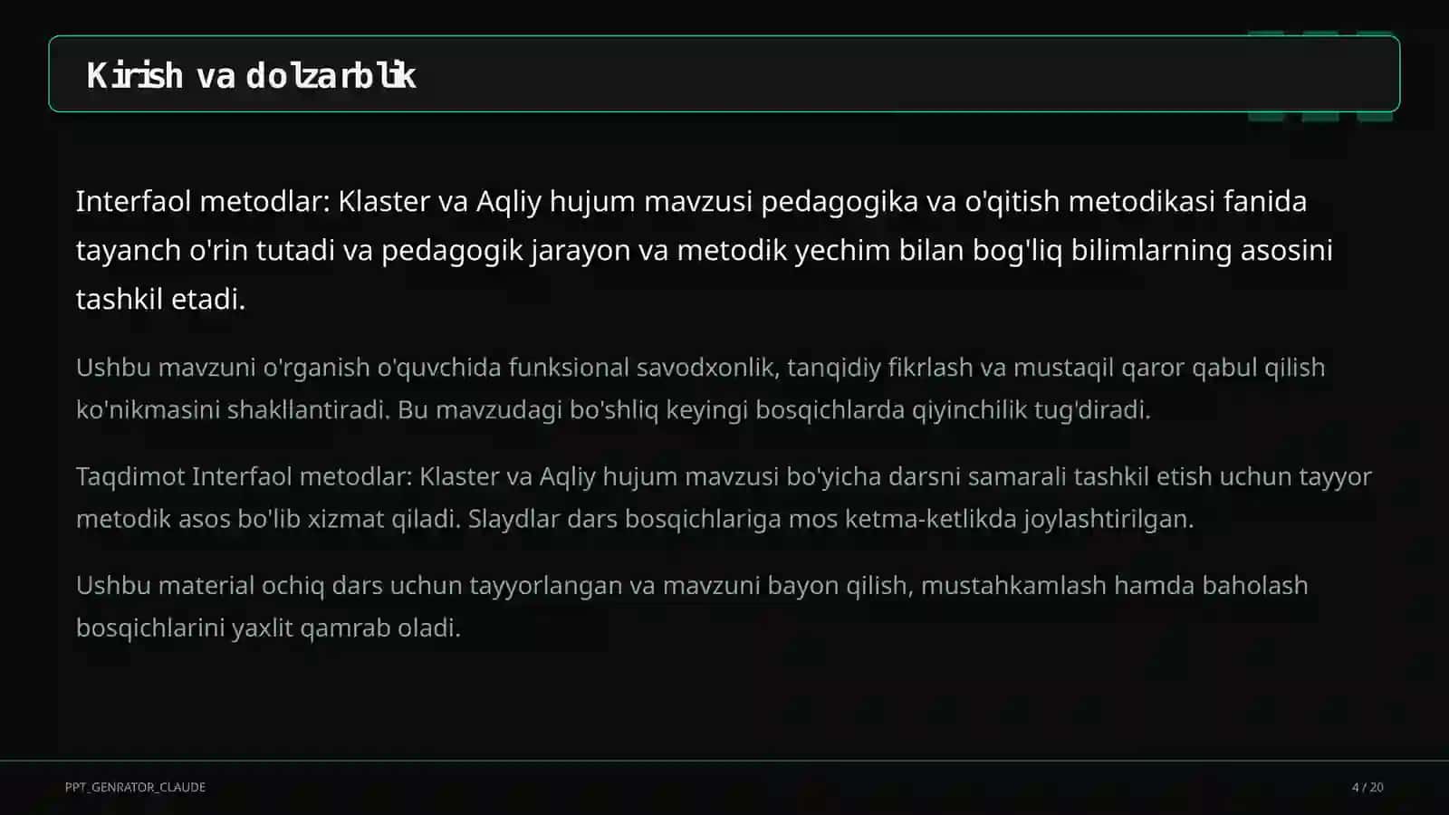 Interfaol metodlar: Klaster va Aqliy hujum 4