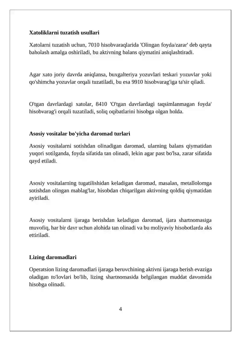 Nomoddiy aktivlar kirimni hisobi to'g'riligini tekshirish 4