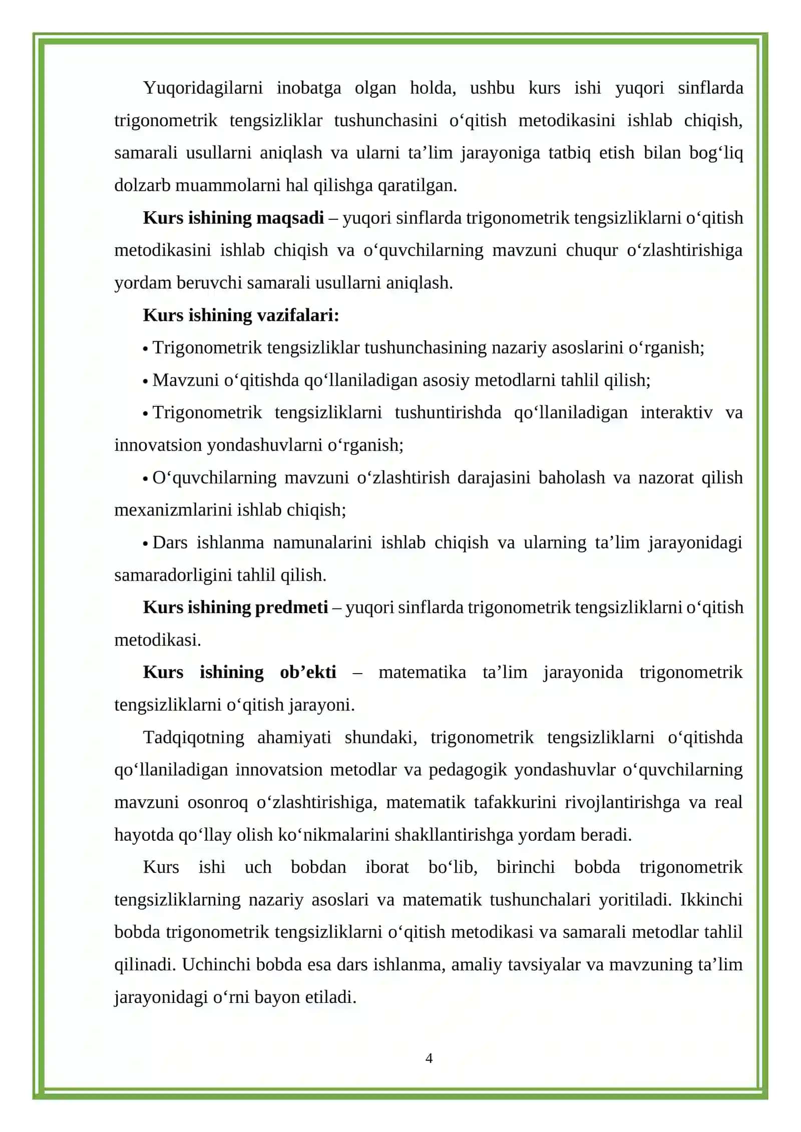 Yuqori sinflar matematika kursida trigonometrik tengsizliklar tushunchasini kiritish metodikasi 4