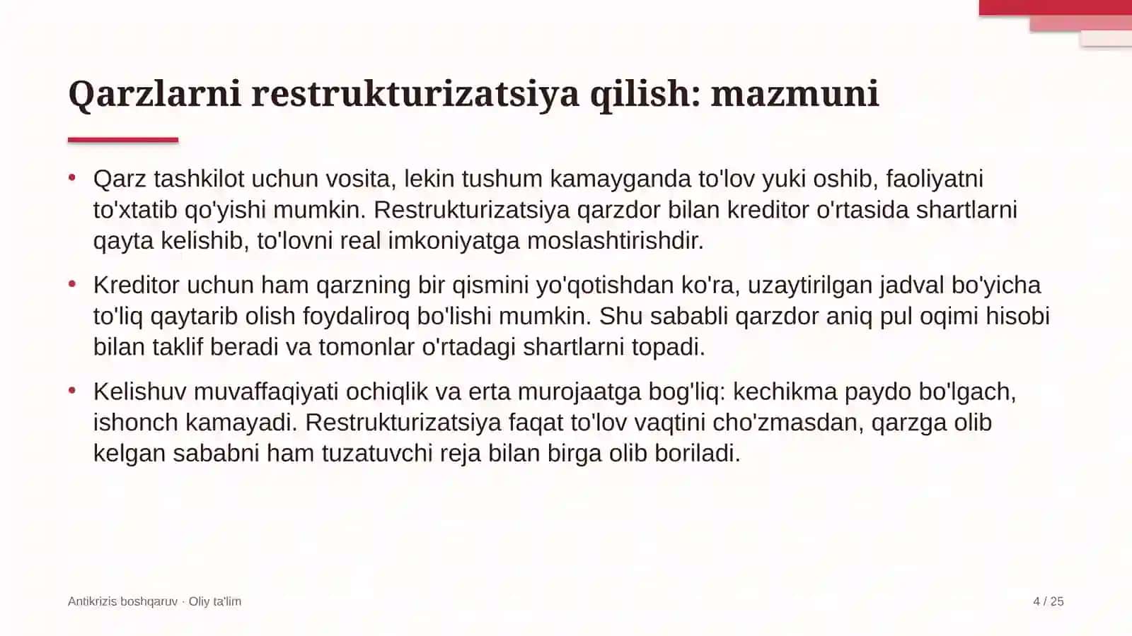 Xorijiy universitetlar filiallarida qarzlarni restrukturizatsiya qilish 4