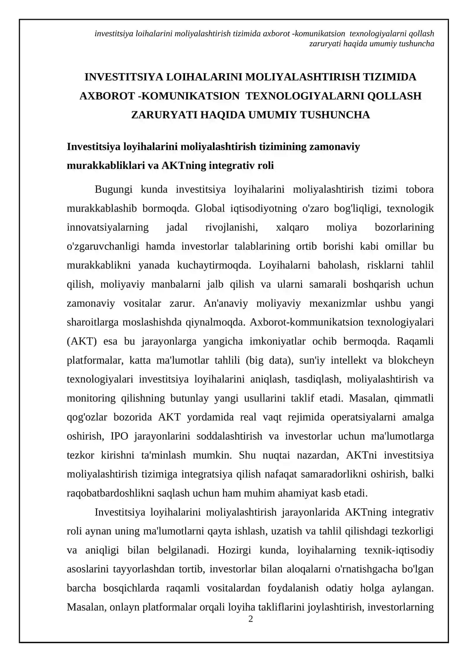 investitsiya loihalarini moliyalashtirish tizimida axborot -komunikatsion texnologiyalarni qollash zaruryati 4