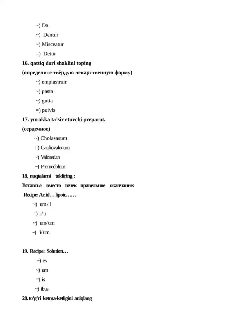 Lotin tili va tibbiyot terminologiyasi fanidan test, javoblari bilan 4