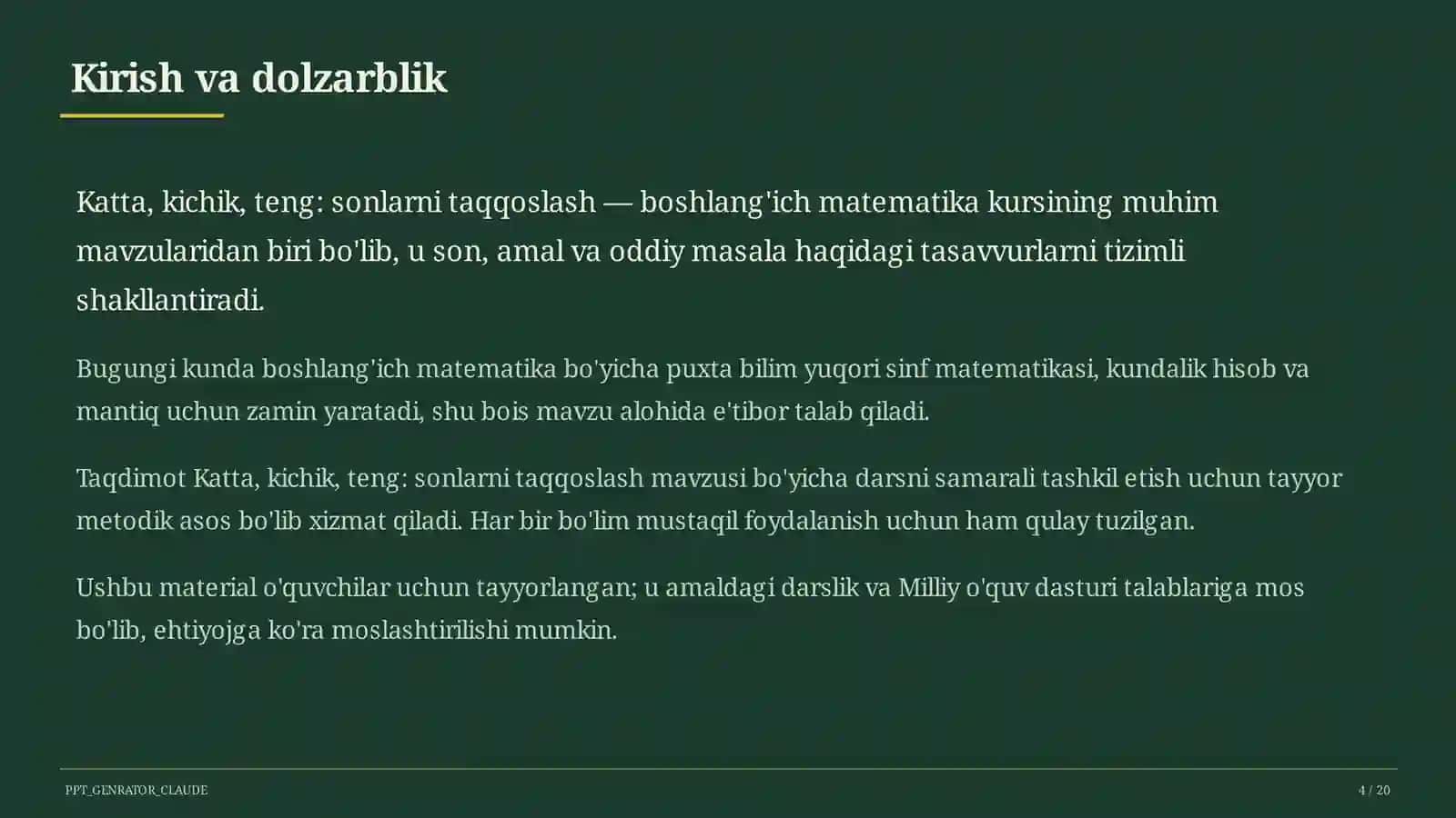Katta, kichik, teng: sonlarni taqqoslash (1-sinf) 4