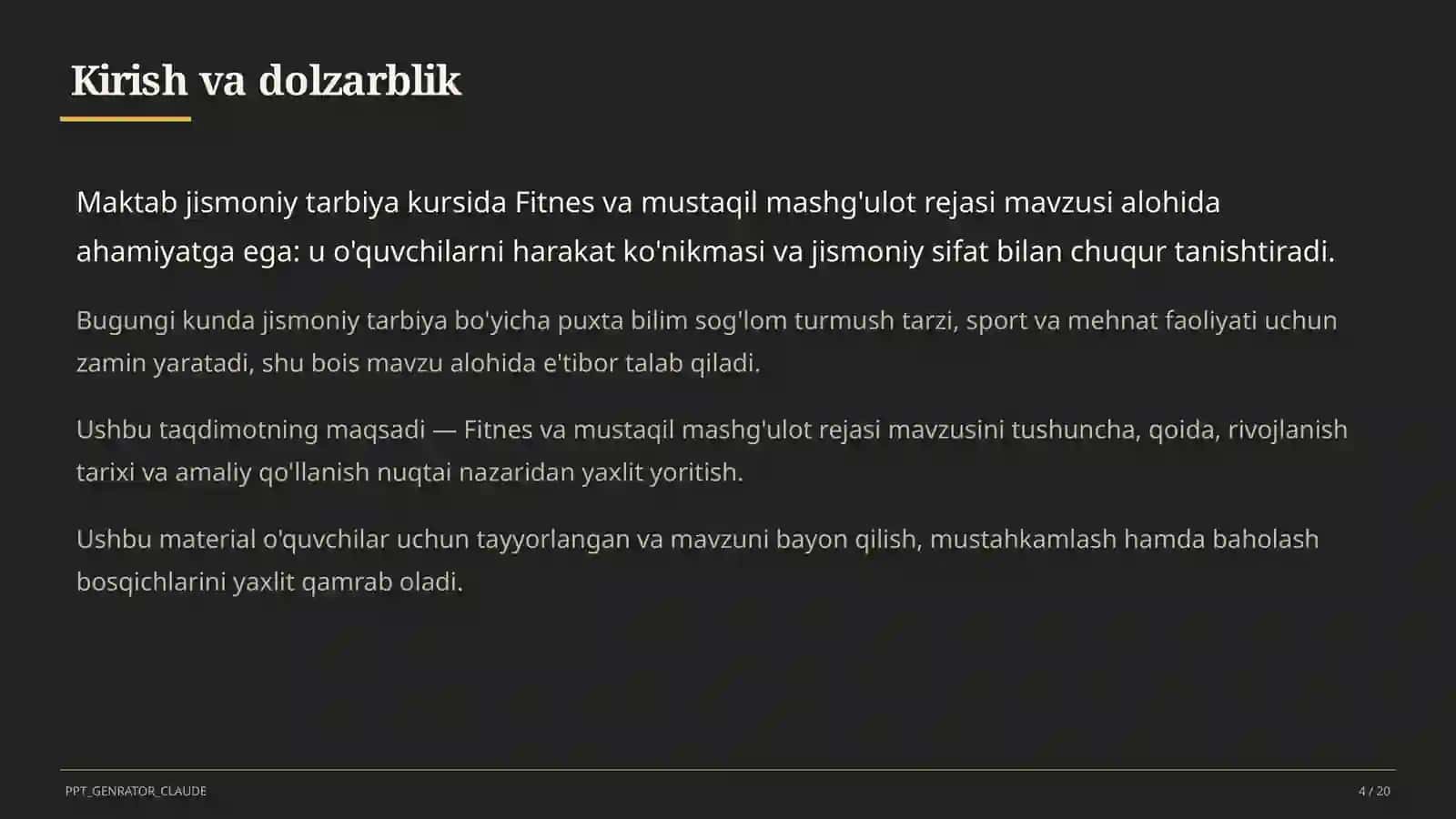 Fitnes va mustaqil mashg'ulot rejasi (11-sinf) 4
