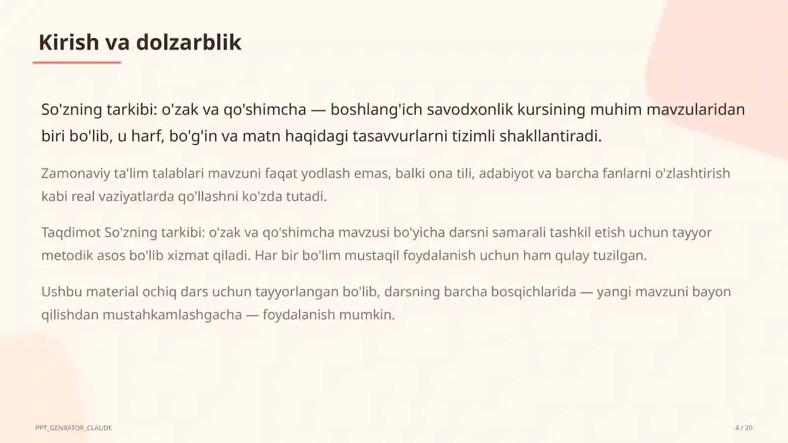 So'zning tarkibi: o'zak va qo'shimcha (3-sinf) 4