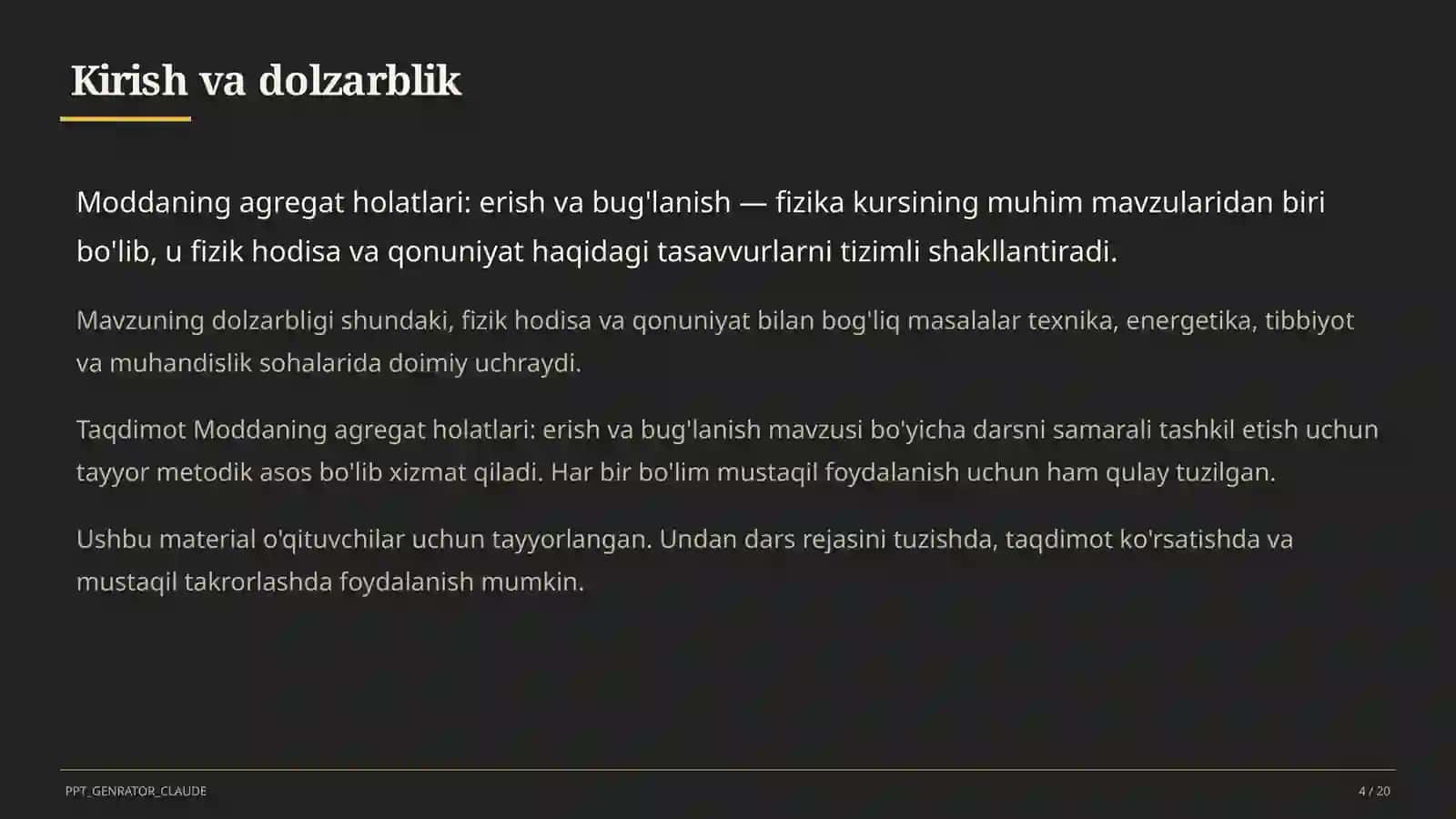 Moddaning agregat holatlari: erish va bug'lanish (8-sinf) 4
