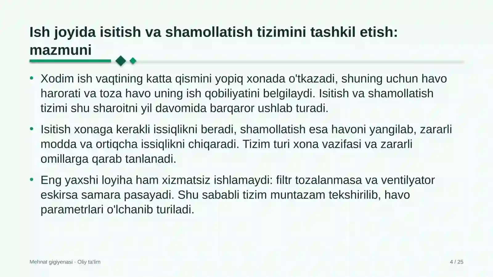Botanika bog'larida ish joyida isitish va shamollatish tizimini tashkil etish 4
