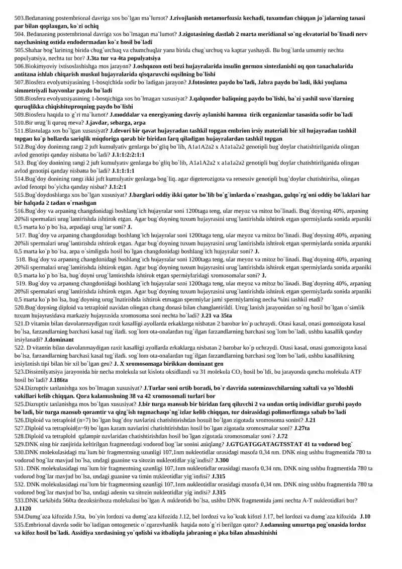 BIOLOGIYA SAVOL JAVOB 4